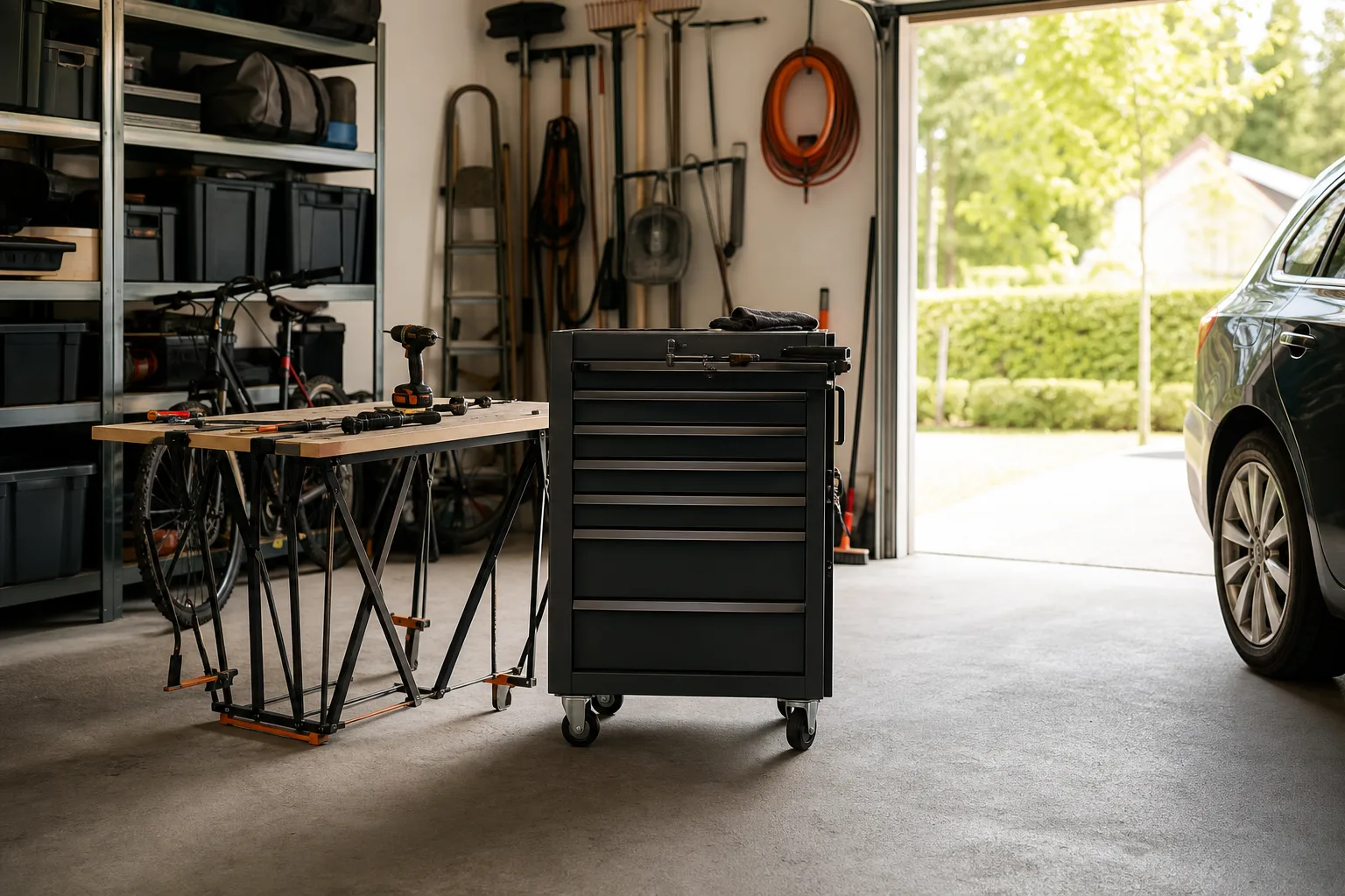 En löstagbar topplåda låter handverktygen följa med medan resten står kvar i garaget.